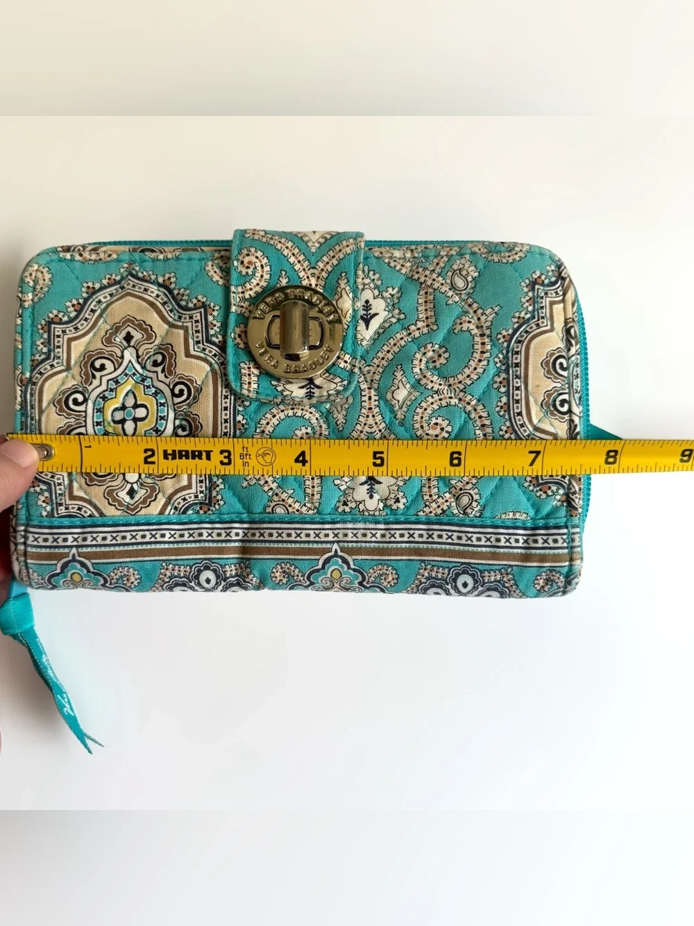 Vera Bradley Turn Lock Wallet Totally Turquoise Paisley Quilted Retired Y2K READ - Picture 11 of 12